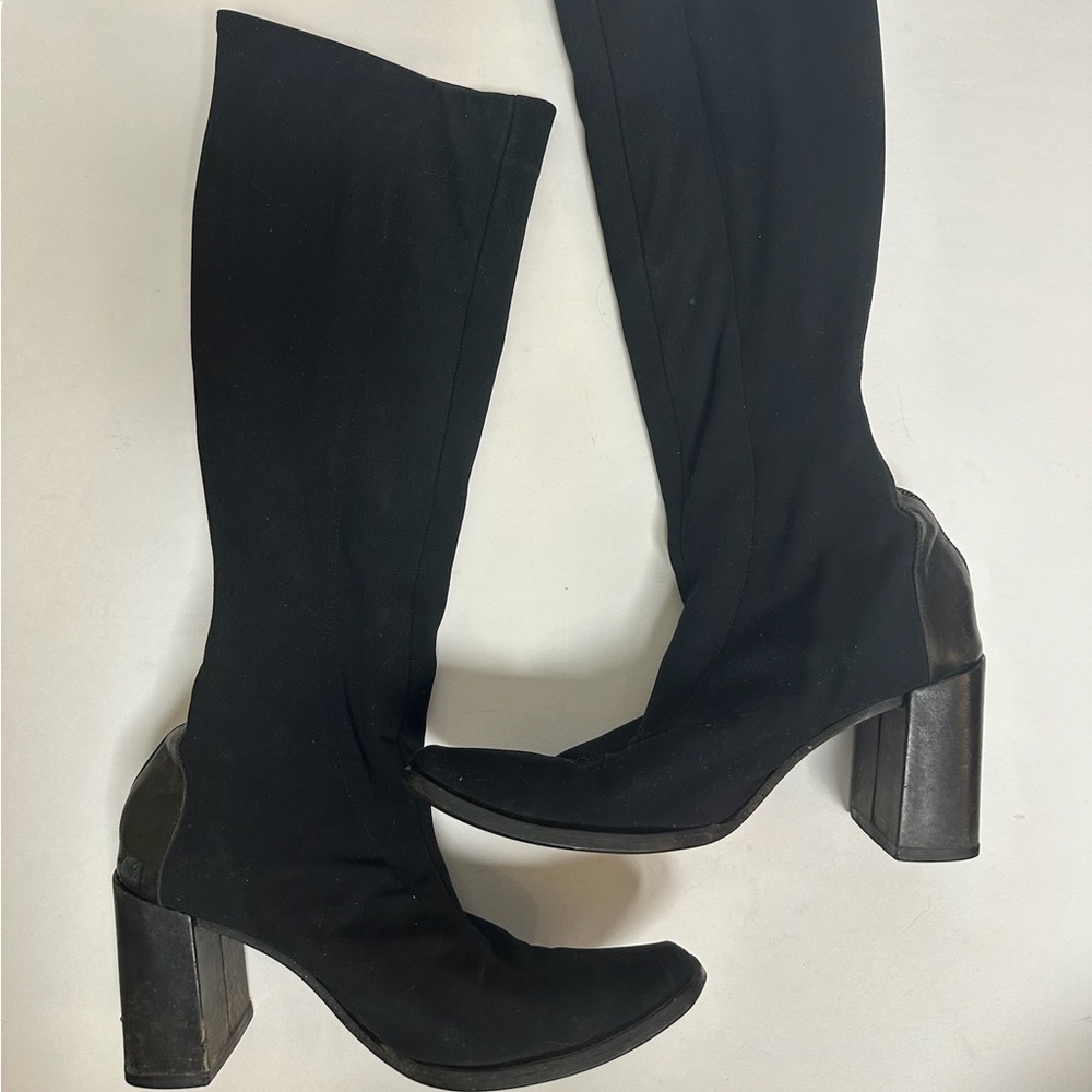 Vintage Donald J. Pliner black crepe elastic knee high riding boots Women's 5.5